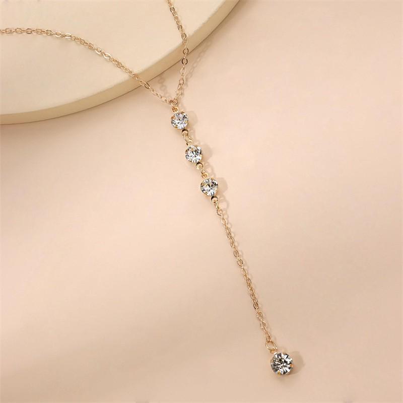 Elegant Geometric Y-shaped Rhinestone Clavicle Chain Necklace for Women золотой