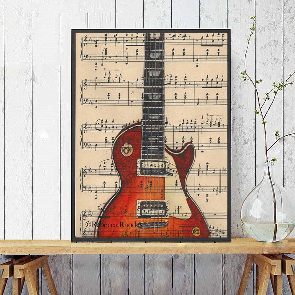 Vintage Guitar Posters and Prints Music Instrument Artwork Canvas Painting Abstract Wall Art Pictures Living Room Home Decor