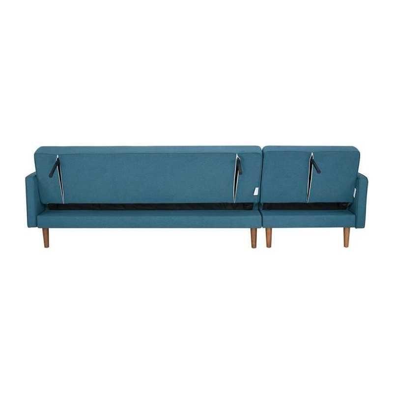Imania Canapé D'angle Réversible 3 Places Tissu Bleu Pieds En Bois Adimaniacctbl