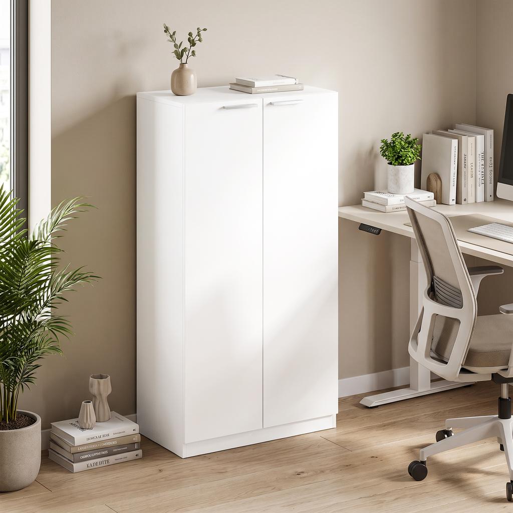 120 Cm Tall Storage Cabinet Cupboard, 3-Tier File Organiser Wooden Filing Cabinet, White