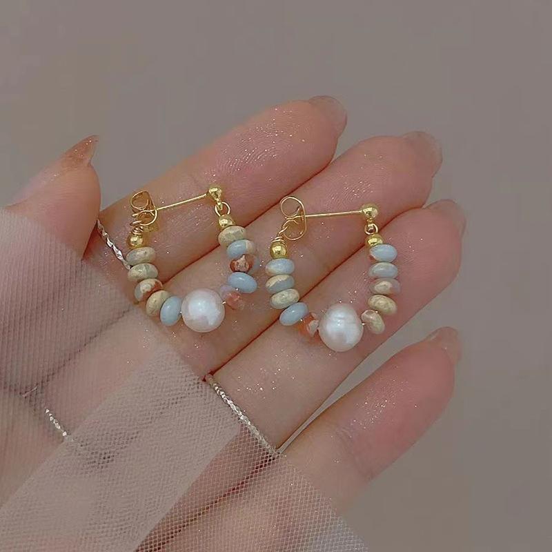 Delicate Gray Pearl Zircon Hoop Earrings for Women Vintage Elegant Crystal Beaded Earrings Bride Wedding Jewelry Gifts