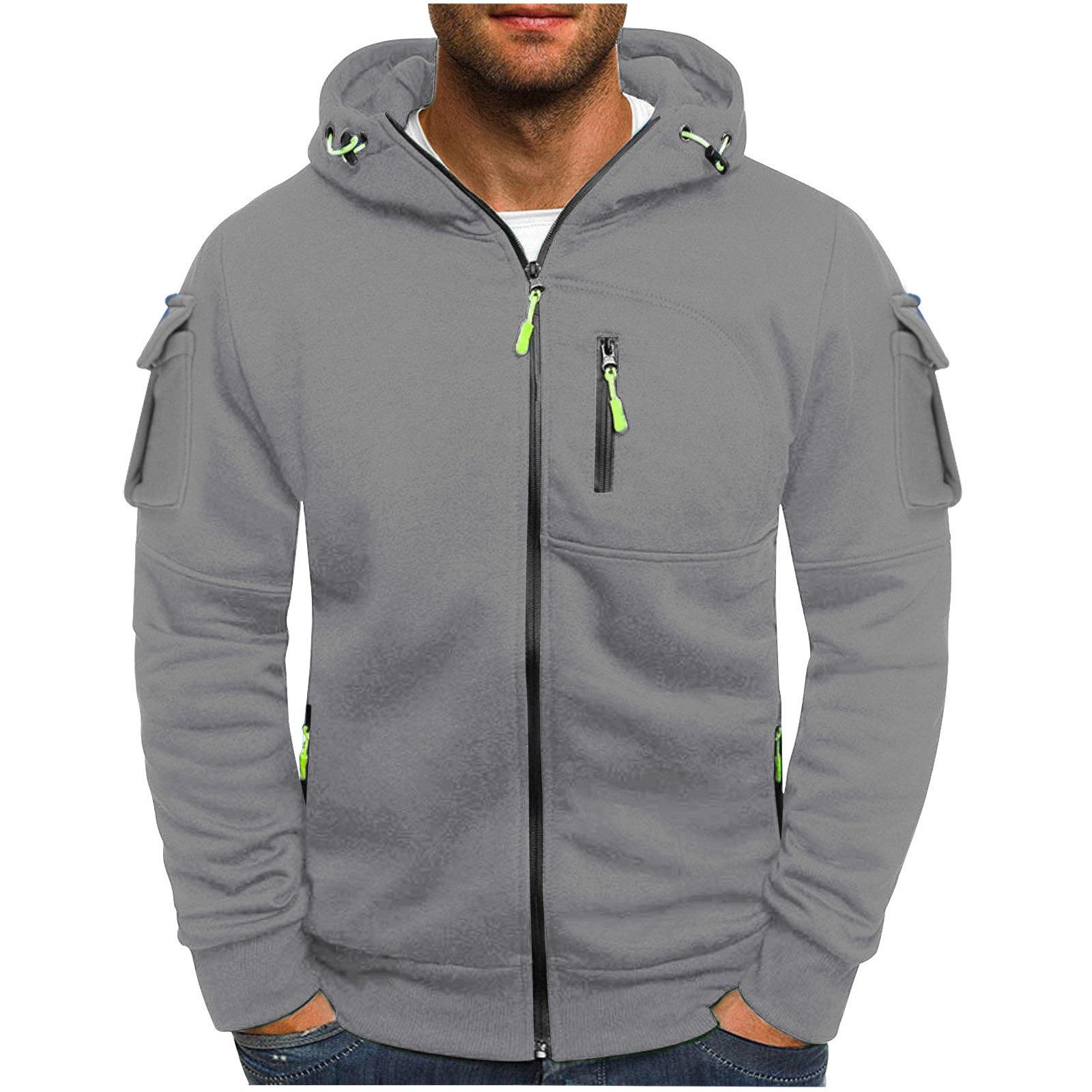 

Men s Multi-Zipper Pocket Hoodie Cardigan - Autumn/Winter Sports & Casual Wear 4XL сірий колір