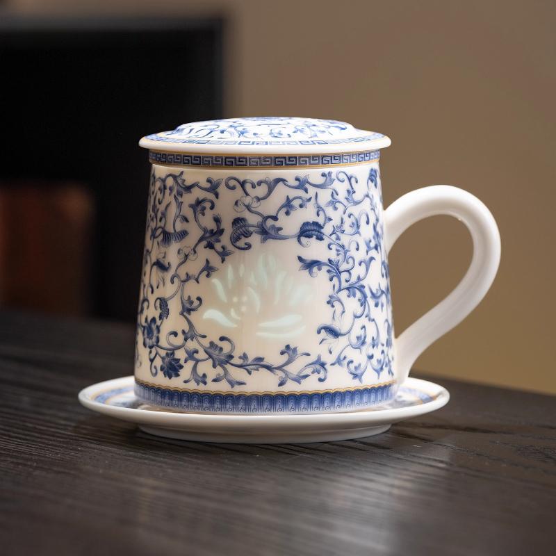 Blue and white jade porcelain exquisite teacup water cup high-end office home tea mug high value cup