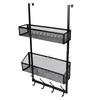 Adjustable Over The Door Hooks Organizer Metal Hanger Storage Rack with 2 Mesh Basket and Coat Hooks for Bathroom