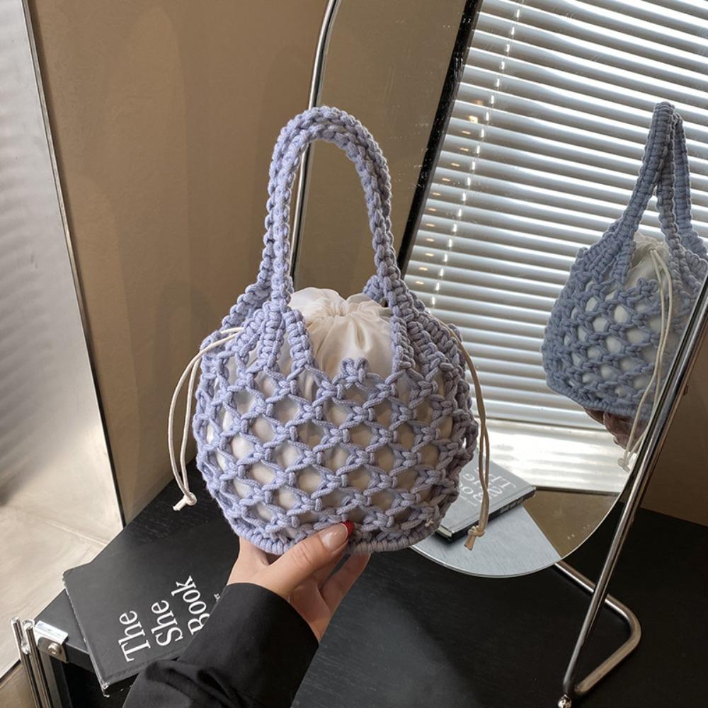 Mini Emmer Tas Gebreide Tas Bohemien Grote Capaciteit Geweven Tas Uitgesneden Koordtas Buiten