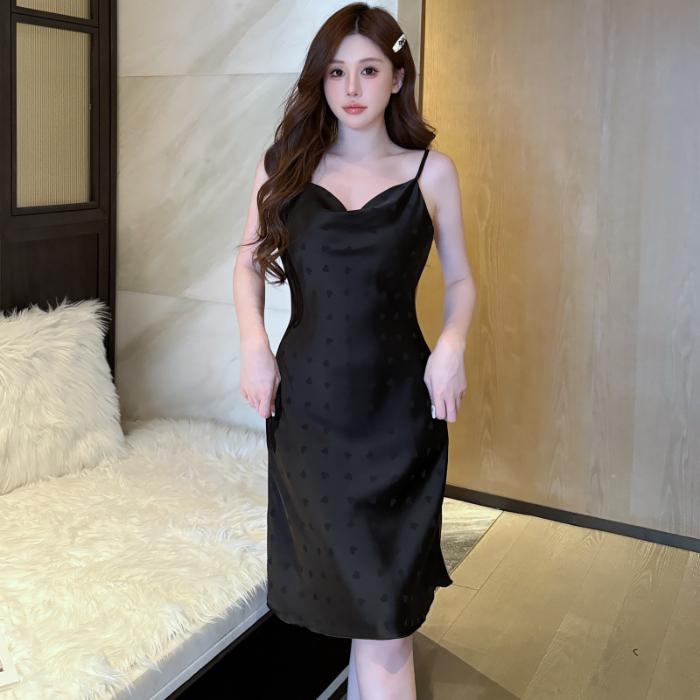 Nowa letnia fioletowa jedwabna koszula nocna damska dopasowana Elegancka żakardowa jednokolorowa Seksowna sukienka na ramiączkach Wygodna bielizna nocna odzież domowa