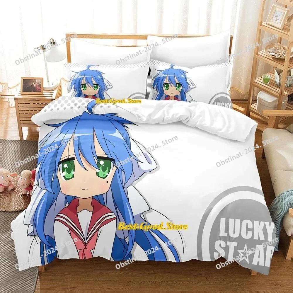 Set Biancheria da Letto Lucky Star Konata Singolo Piazza e Mezza Matrimoniale King Size Set Letto Adulto Bambino Camera da Letto Set Copripiumino Set Lenzuola Anime 3D