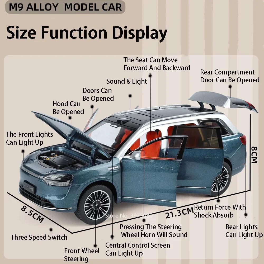 1:24 Scale Denza D9 AITO M9 Alloy Models Toys Diecast Cars 6 Doors Opened Miniature MPV Business Vehicles for Kids Birthday Gift