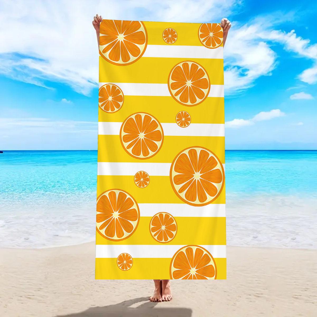 1pc Colorful striped lemon beach towel, ultra-fine fiber quick drying absorbent bath towel, swimming multifunctional beach towel W30*H60(CM)