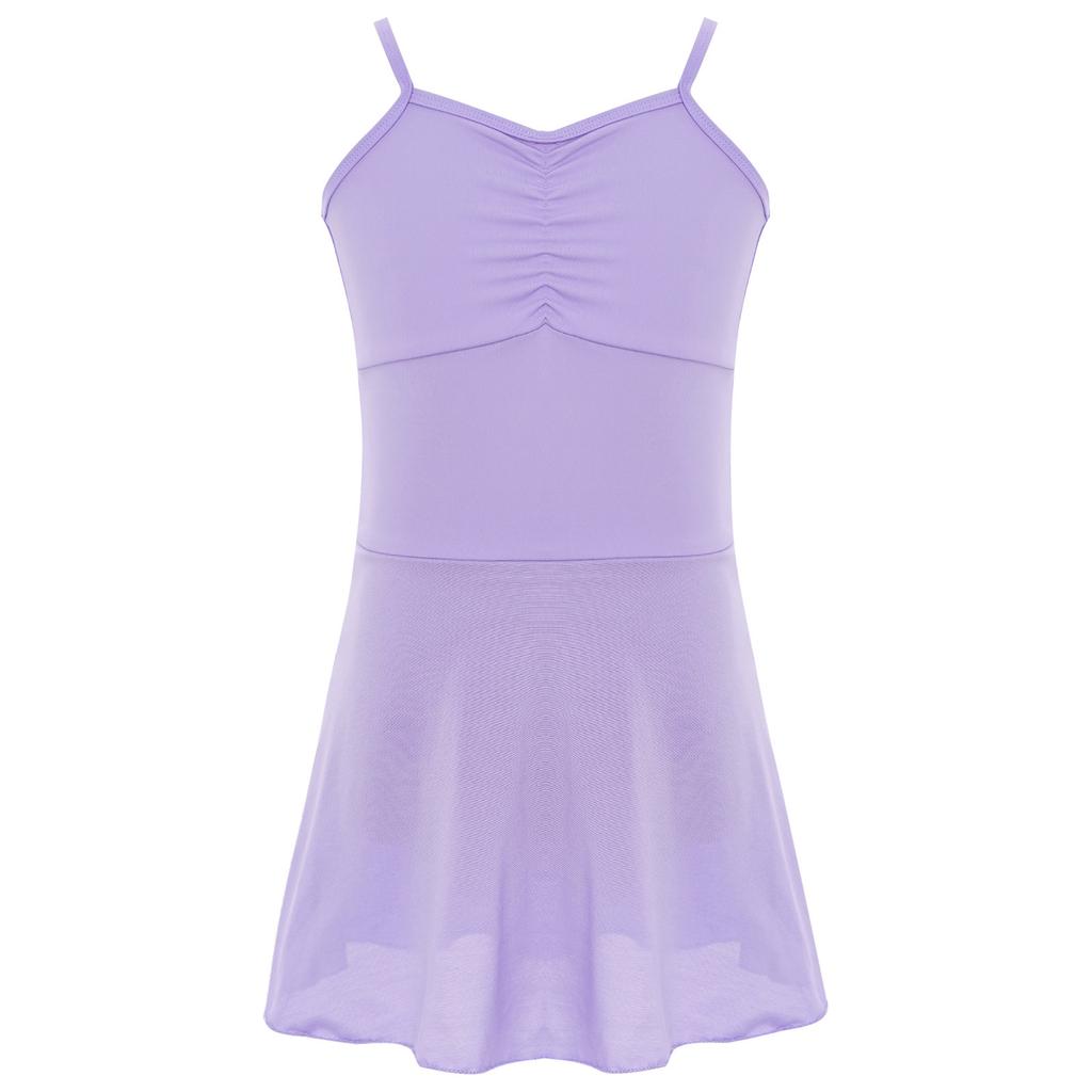 Girls Ballet Dance Dresses Front Ruched Sleeveless Backless Tulle Dress Warm-Up Practice Performance