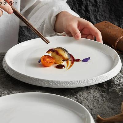 Talerz Główny z Kamiennym Brzegiem Talerz na Makaron Stek Talerz Deserowy Talerz na Sushi Okrągły Specjalistyczna Zastawa Stołowa Ceramiczny Talerz Obiadowy Artykuły Kuchenne
