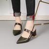 2024 Chunky Heel Hollow Sandals for Women, Slimming Pointed Toe Single Strap Buckle