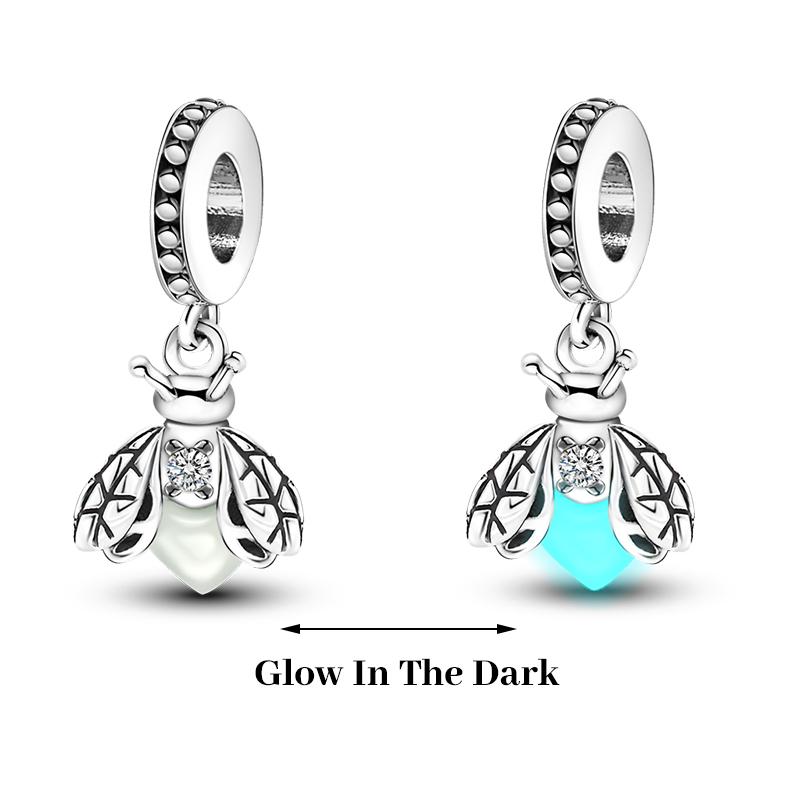 925 Silver Plated Fireflies Butterfly Stars Luminous Charms Beads Fit 3mm 925 Original Bracelets DIY Jewelry Gift