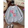 Kids Crewneck Sweatshirt, MERRY BRIGHT Text Print, Casual Tops for Fall & Winter
