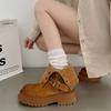 Brown Retro Medium Short Botas Women British Knight Boots Fashion Belt Buckle Western Cowboy Boot Platform Versatile Women Shoes