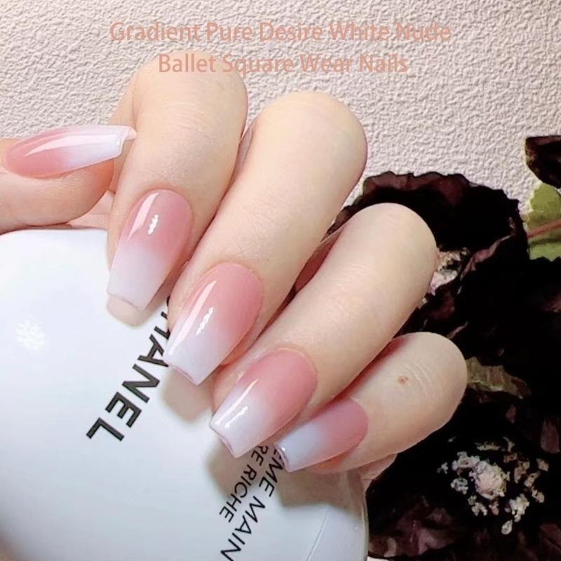 240tips/box Stick On Nails Long Coffin Press on Nails for Women Pink and White False Nail DIY Nails Art Decoration