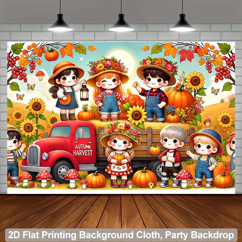 2D Plane 1 Scene of Children Playing Joyfully Under a Harvest Red Truck Suitable for Family Parties Weddings and Birthdays