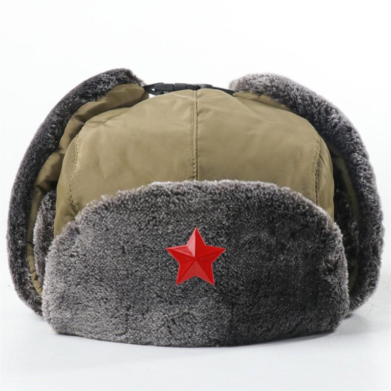 Winter Warm Military-Style Earflap Hat Men Women With Embroidered Soviet Emblem Windproof Outdoor Cap