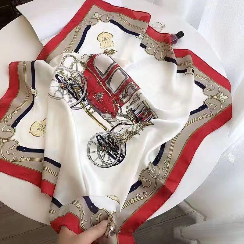 Elegant Square Silk Scarf Flower Pattern Handbag Wraps Head Handkerchief 70*70Cm Double Sides Neckerchief Women