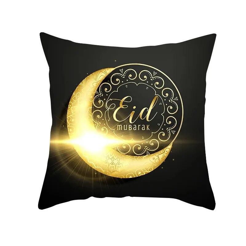Golden Ramadan Eid Mubarak Moon Mosque Decorative Cushion Cover Islamic Pillow Cover for Sofa Home Car Decoration