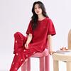 New Women's Pajamas Summer Pure Cotton Short-sleeved Trousers Thin Large-size Natal Year of the Horse Red Loungewear Set