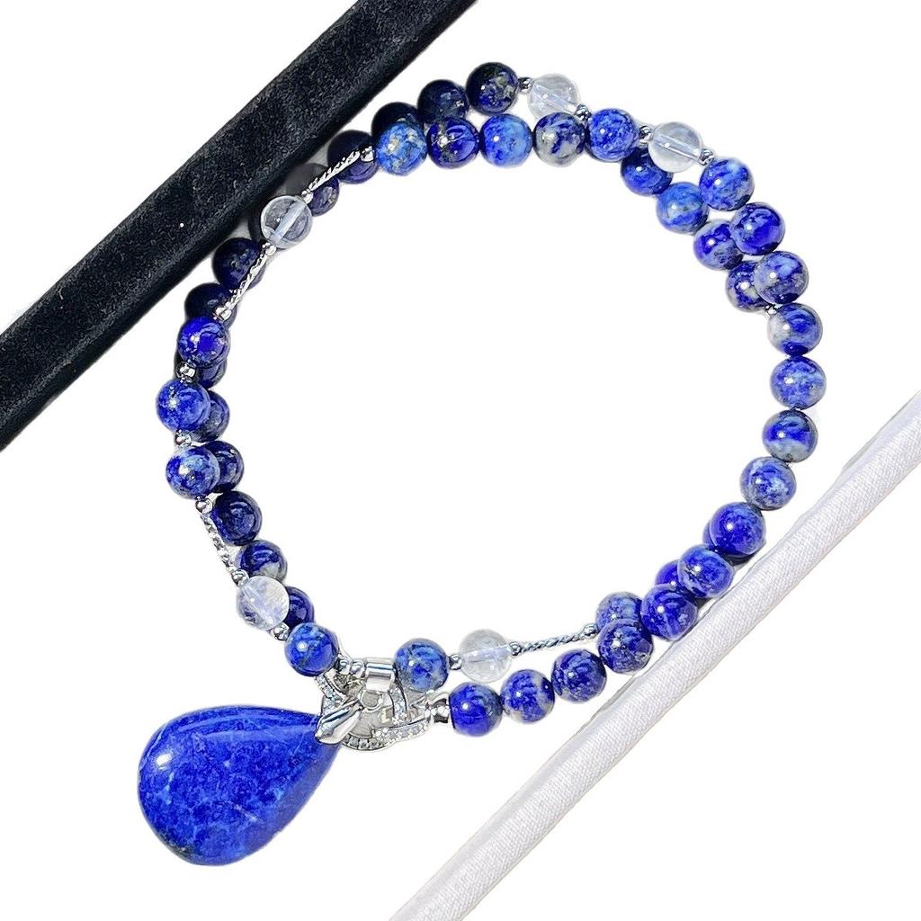 Natural Lapis Lazuli White Crystal Design Necklace Collarbone Chain Sweater Chain