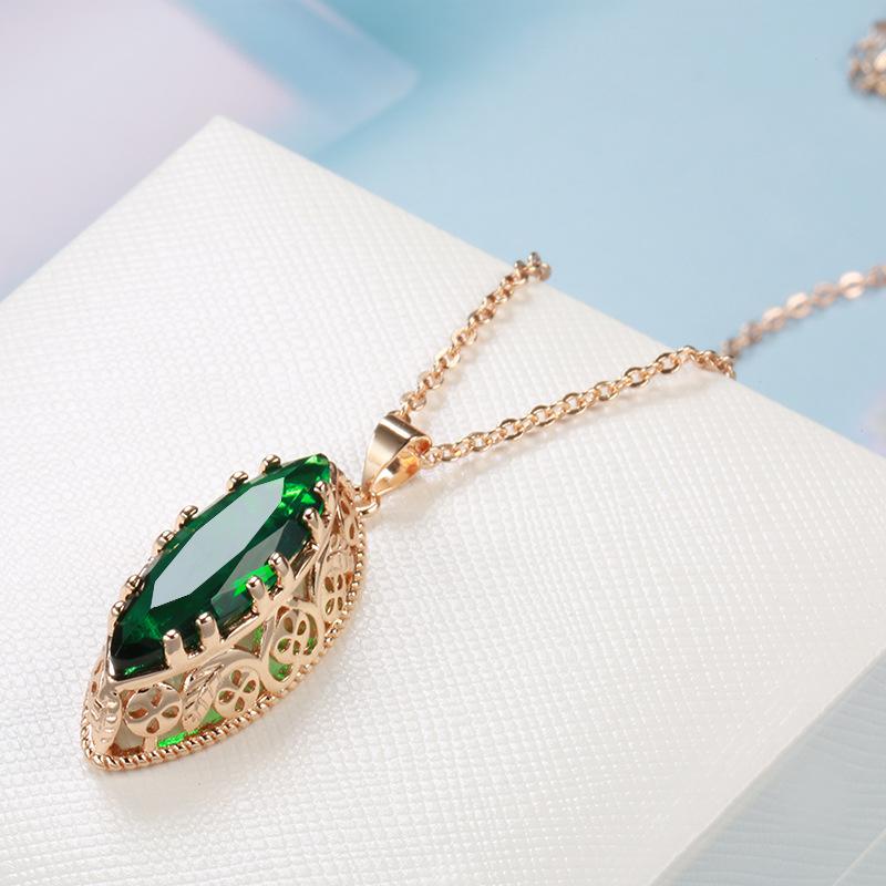 Horse Eye Pendant Necklace Rose Red Artificial Zircon Rose Gold Color Italian Craft Retro Style Necklace Wedding Party Jewelry