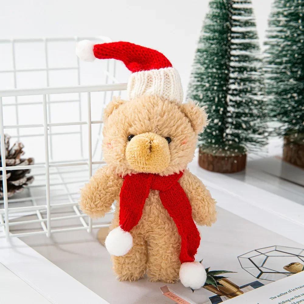 Non-Toxic Mini Christmas Bear Doll Plush Bear Gift Clothing Bag Keychain Pendants Baking Decoration Christmas Drop Ornaments Kid Xmas Gift
