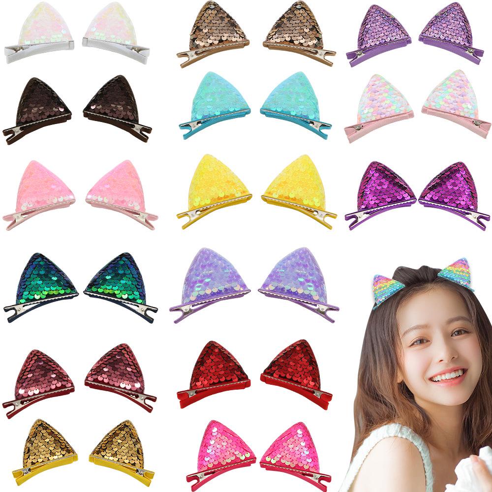 Pastoral Princess Glitter Cat Ear Hair Clips for Girls