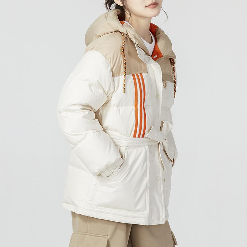 adidas Util Jkt Dw1 Color-Block Drawstring Hooded Zip Cardigan Long Sleeve Down Jacket Women Outerwear Beige HN2447