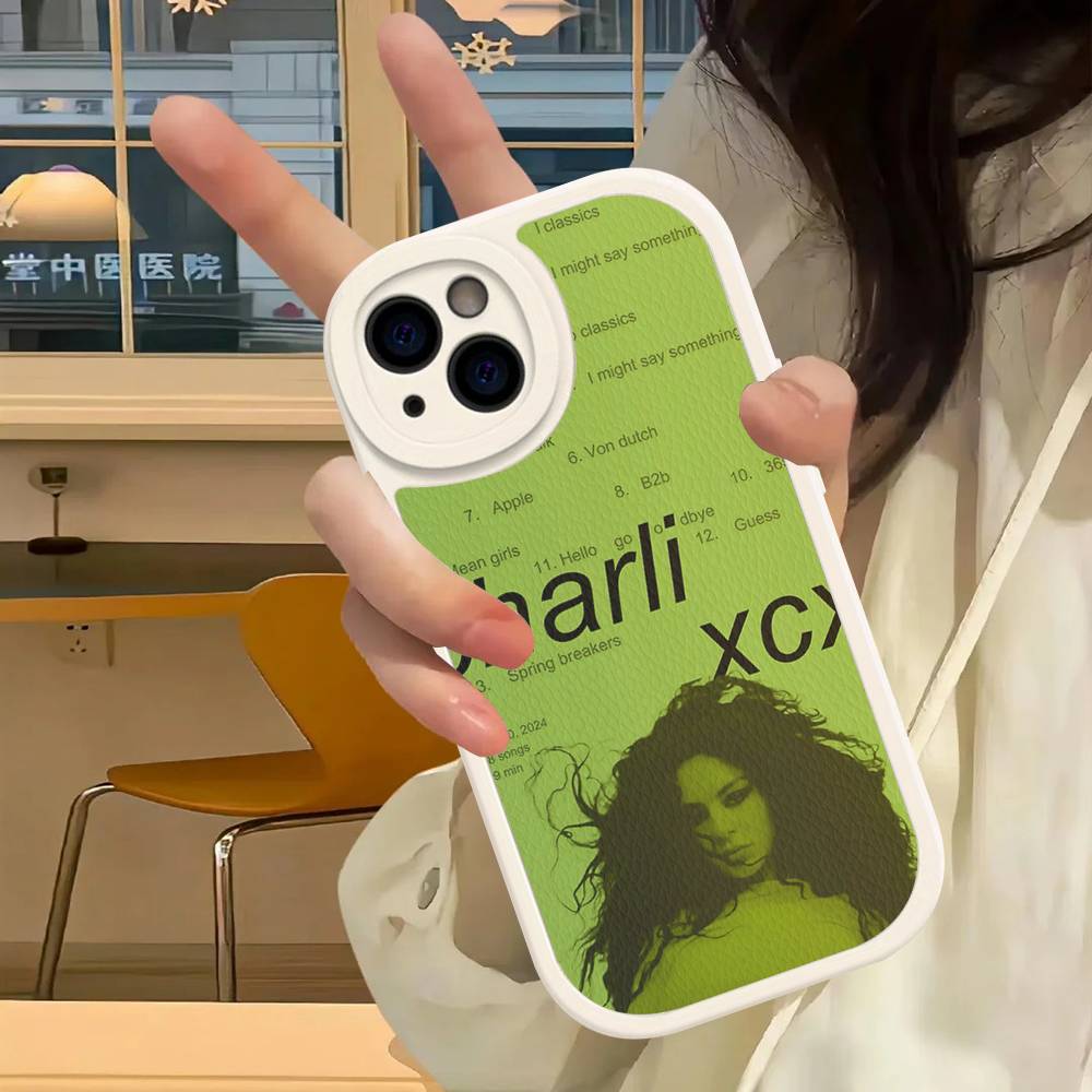 C-Charlis XCX B-BRAT Leather Phone Case For IPhone 16 16e 15 14 13 12 11 Pro Max Plus Mini Cover