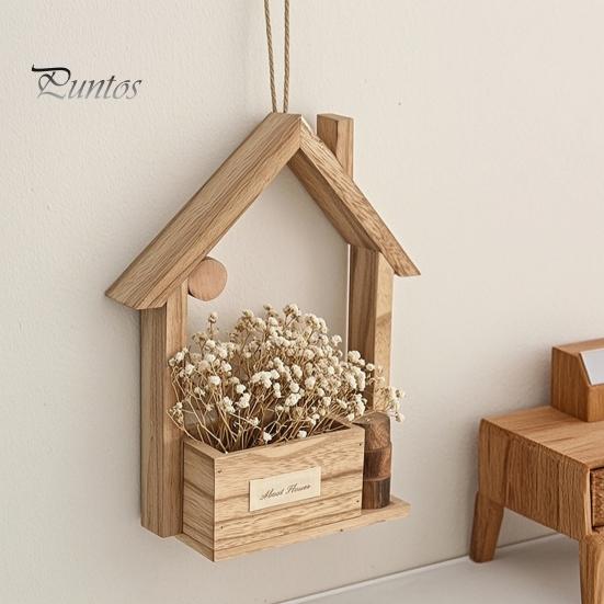 Rustic Home Wall Decoration Wooden Planter, Creative Hanging Flower Pot Basket for Indoor Plants Natural Wood Faux Flowers, Decor Living Room Balcony