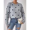Women S Polka Dot Jacquard Knit Loose Long Sleeve Pullover Sweater