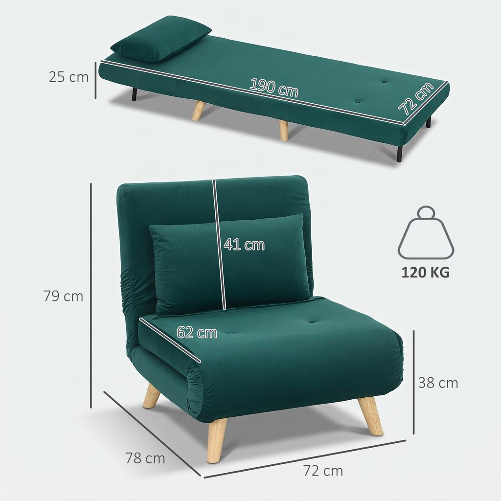 3-in-1 Sleeper Chair, Folding Chair with Sleep Function, Adjustable Click-Clack Backrest, Dark Green