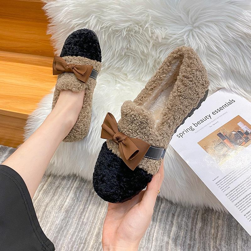 

Mao Mao shoes women s 2025 autumn new thick-soled outer wear lamb wool women s shoes one pedal large size Doudou shoes tide warm 33 коричневый