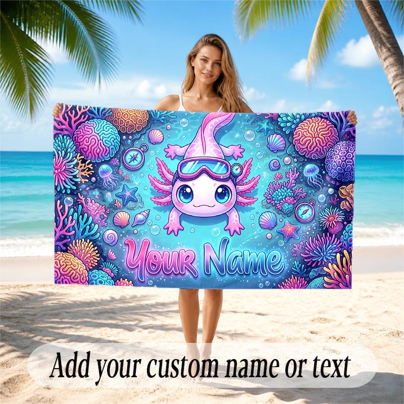 Underwater Fish Theme Quick Dry Beach Towel Custom Name Text Print Large Sand Resistant Towel Beach Vacation