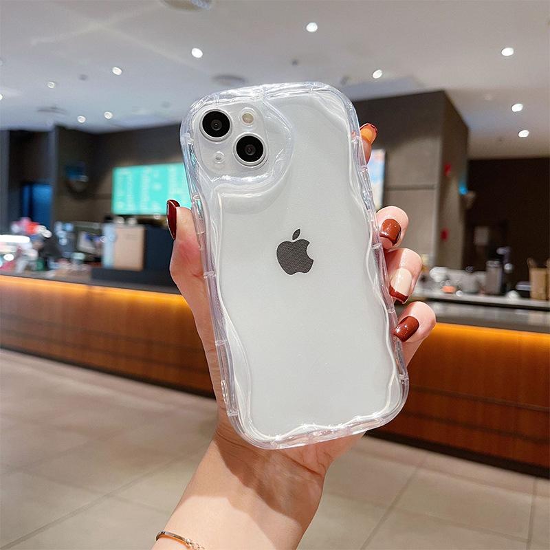 Transparent Solid Color Silicone Mobile Phone Case For Iphone16Promax Fine Hole Cream Wind Apple 17 Anti-Drop 14 Soft
