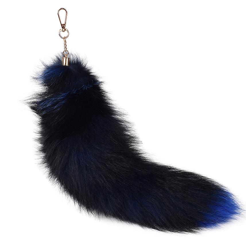 Silver Blue Real Fox Fur Pendant Charm - Women's Bag Accessory & Car Keychain