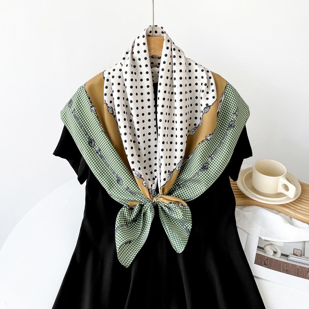 Pearl Polka Dot Design Silk Scarf Thin Breathable Imitation Silk Square Scarf Sunscreen Travel Shawl Hair Tie Scarf