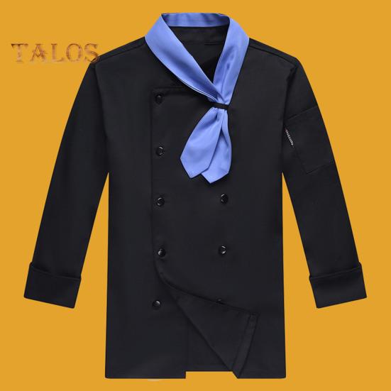 Kochuniform mit Schal und Krawatte, zweireihig, mit Knöpfen, Stehkragen, lange Ärmel, Damen und Herren, Kochhemd, Arbeitskleidung