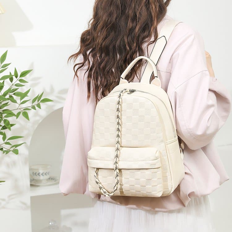 Chessboard embossed backpack large capacity women's backpack