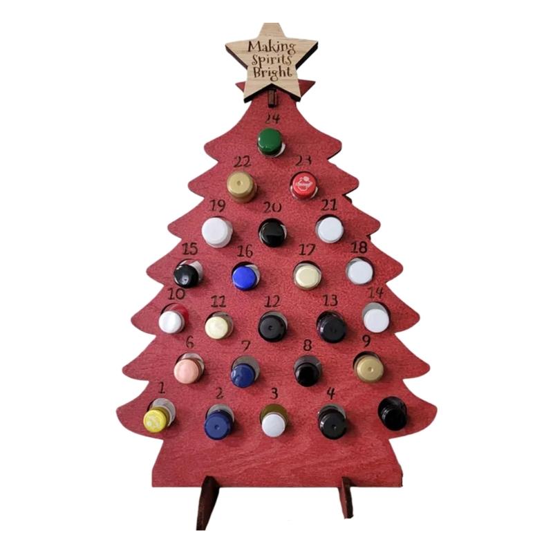 

Різдвяний календар Дерево для 24 пляшок лікеру Натуральне дерево Легка збірка Сучасна святкова прикраса Дисплей для відліку часу червоний