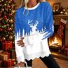 Women's Christmas Print Crewneck Sweatshirt with Scalloped Wavy Hem Long Sleeve Pullover Top for Holiday Casual Wear