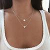 Personality Pearl Love Pendant Double Layer Necklace For Women Girls  Versatile Necklace Jewelry Accessories Gifts