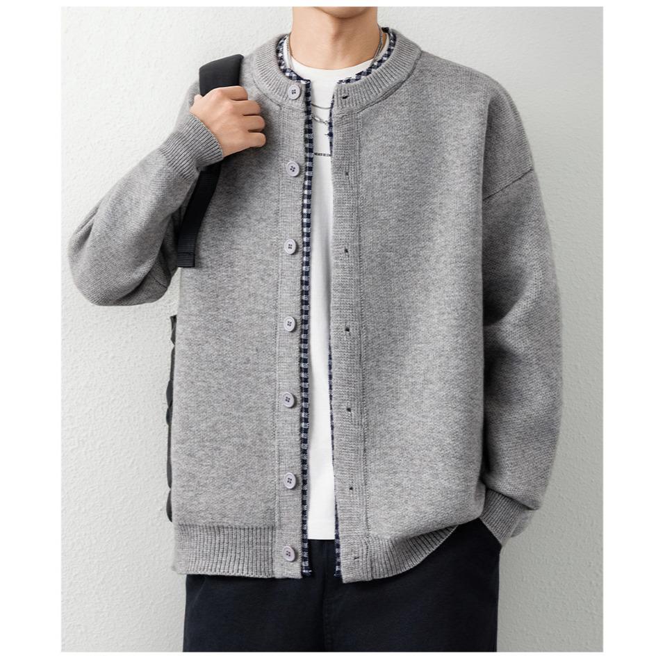 

Autumn Color Block Knit Sweater Cardigan - Men s Korean Style, Round Neck, Long Sleeve, Casual Fashion M сірий колір