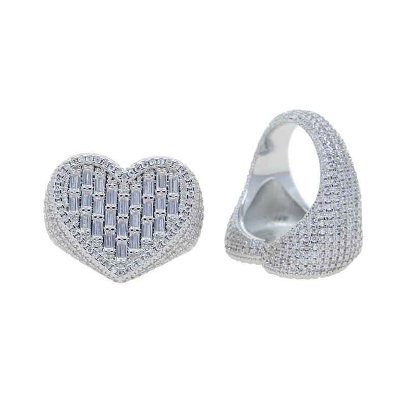 Unisex Exaggerated Full Diamond Heart Ring with Zircon - Trendy Hip Hop Style