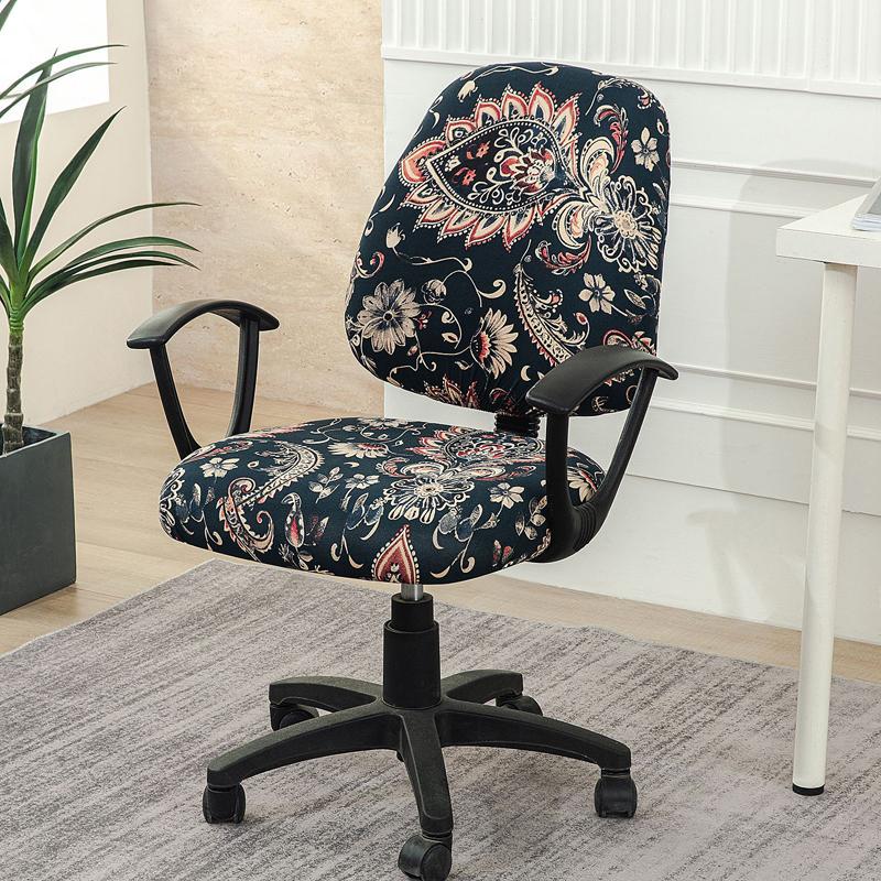 Computer Chair Printed Split Cover Elastic Office Armchair Dust-Proof Seat Cover Universal Study Swivel Chair Protective Case