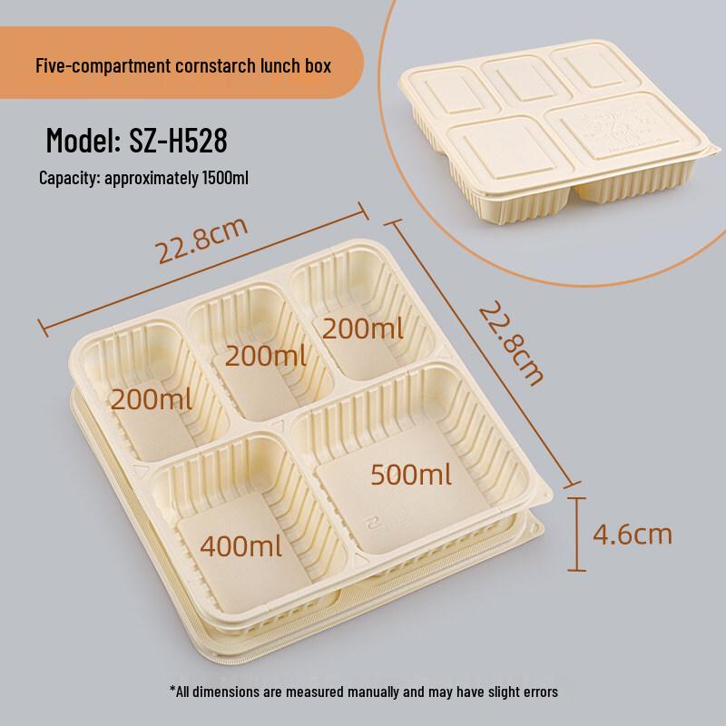 Degradable 5-Compartment Corn Starch Lunch Containers