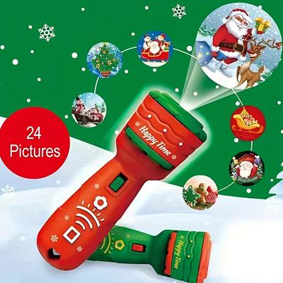Christmas Kids Projector Flashlight with 24 Holiday Patterns - Santa, Reindeer, Snowmen, Presents - Battery-Powered Learning Toy for Toddlers