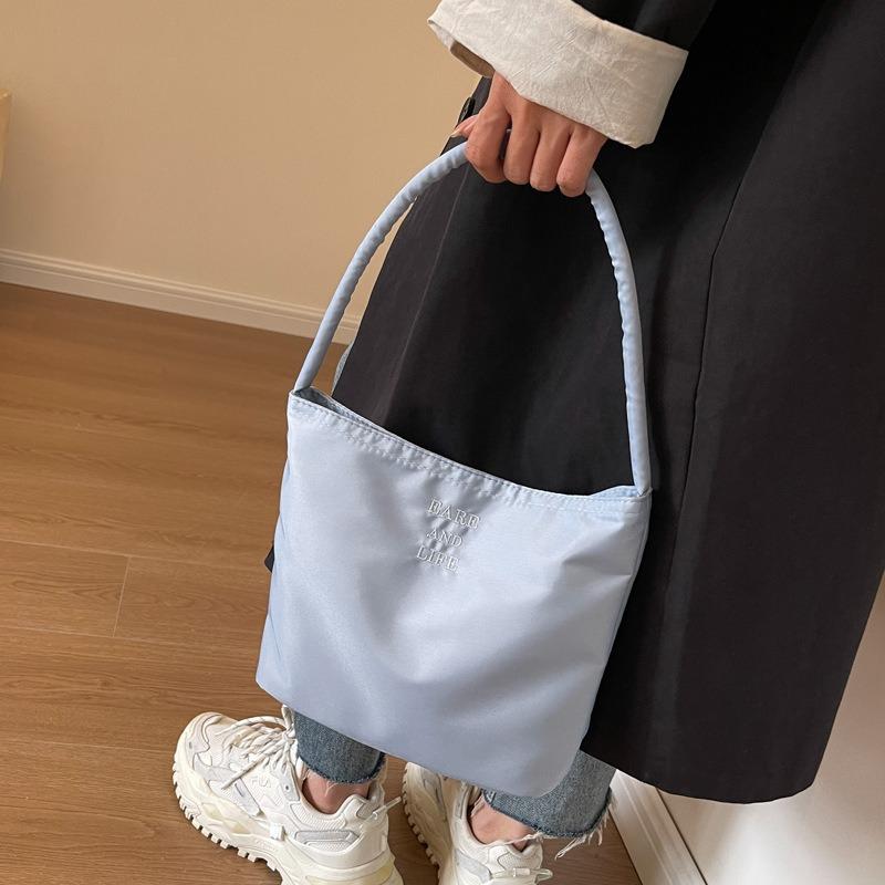 Portable nylon cloth bag women's summer new trendy embroidered armpit bag versatile shoulder bucket bag
